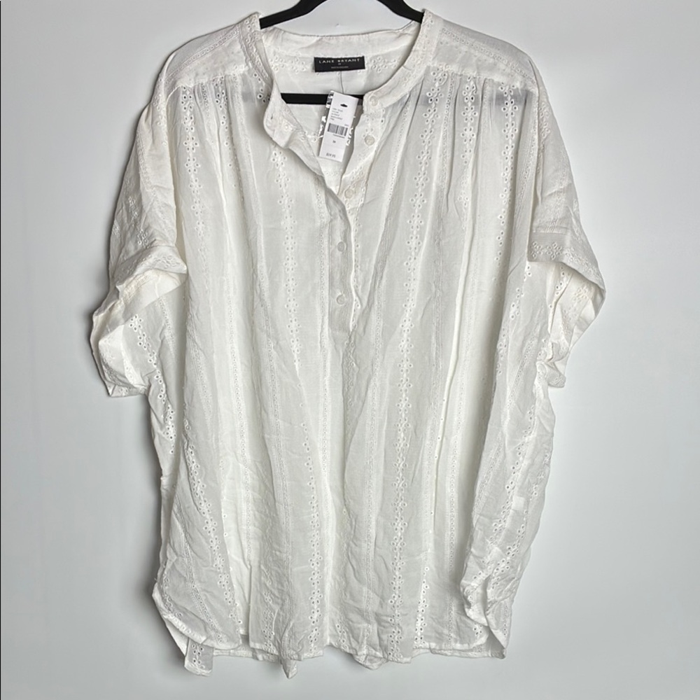 Lane Bryant White Women’s Casual Button Down Blouse Embroidered Eyelet